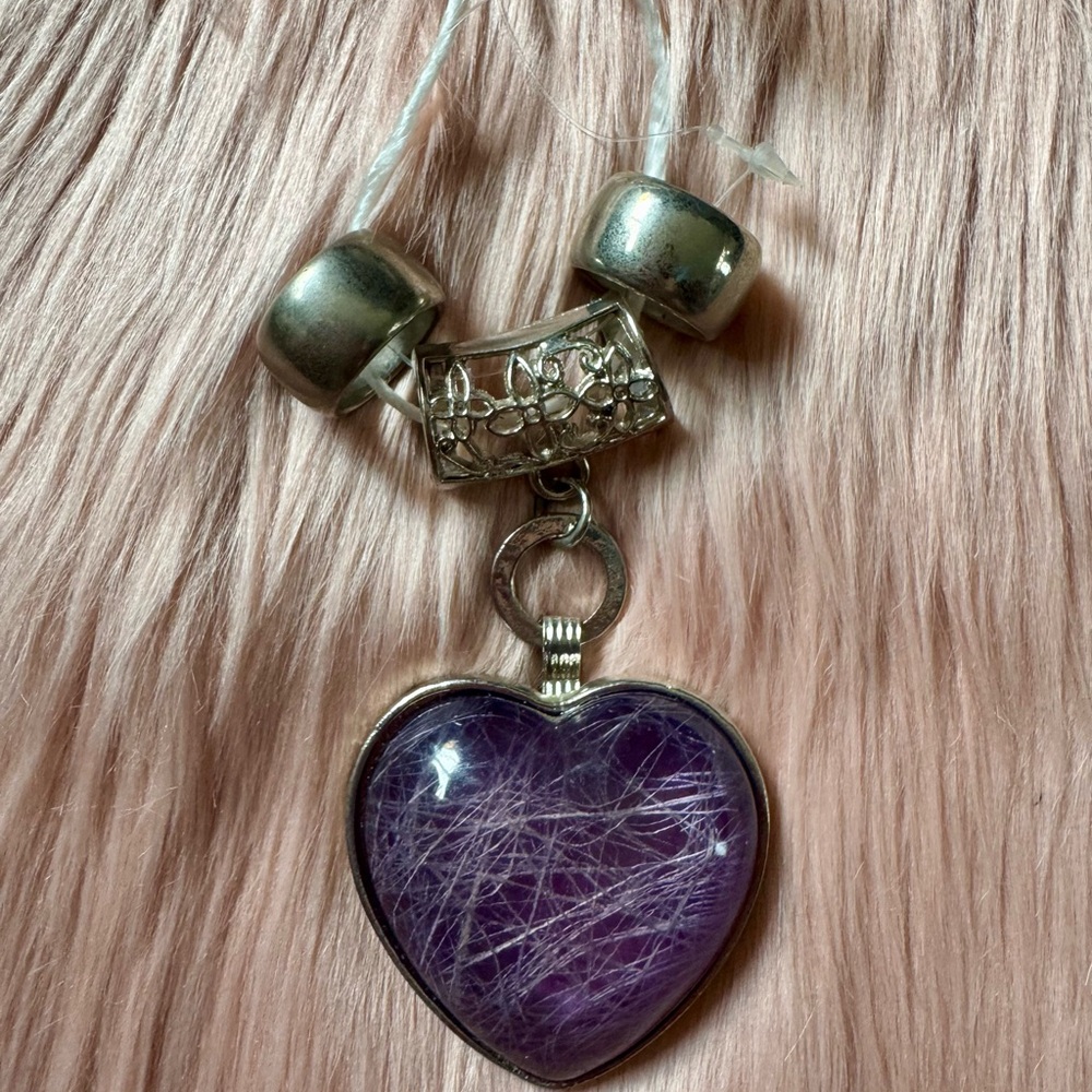 Silver and Purple Heart Pendant Necklace